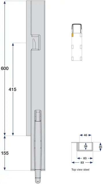 Front pillar right 600 mm Kinnegrip 