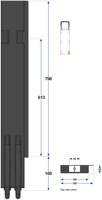 Rear pillar BBD right, 800 mm 1 port Kinnegrip 