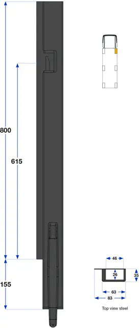 Front pillar right, 800 mm 1-port Kinnegrip 