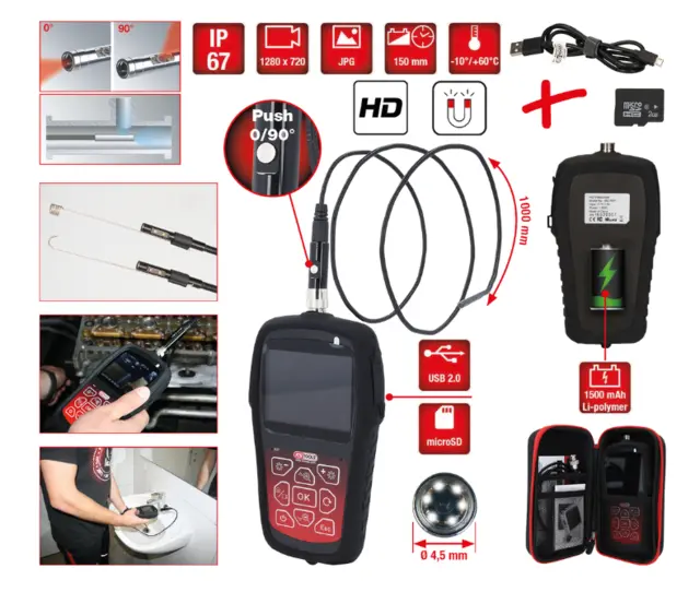 HD-videoskopsett med Ø 4,5 mm 0° og 90° KS-Tools 