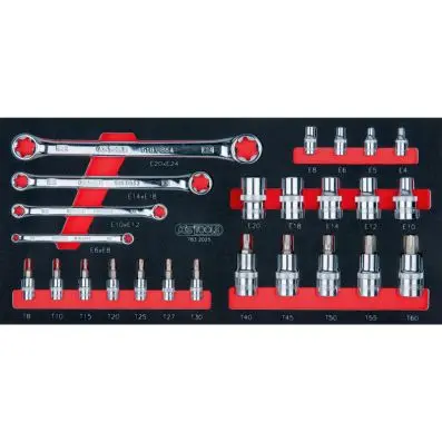 SCS CHROMEplus E-Torx assortment, 1/4+1/ 2", 25 pcs, 1/3 system insert 