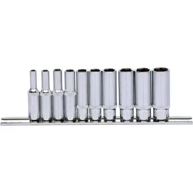 1/4" CHROMEplus Hexagonal socket set, de ep, 10 pcs 4-13mm 