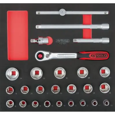 SCS 1/2" Socket set, 26 pcs, 2/3 system insert 