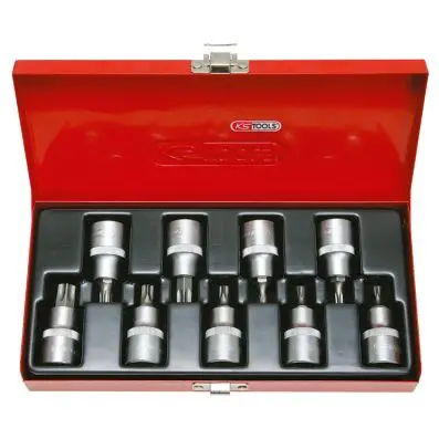 Torx bit socket set, tamperproof, 9 pcs, 1/2", TB20-TB60 