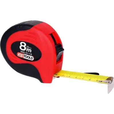 Tape measure with locking device and bel t clip, black red, 8m 