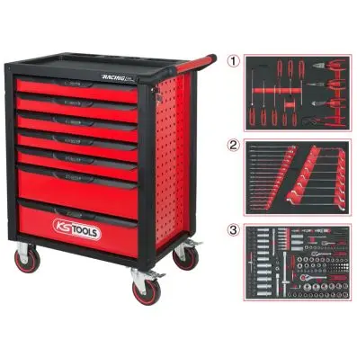 RACINGline BLACK/RED tool cabinet with s even drawers and 215 premium tools 