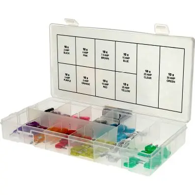 Assortment of mini fuses, 2-30A, 100 pcs . 