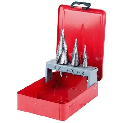 HSS Co 5 Stepped drill set, in metal cas e 3 pcs 