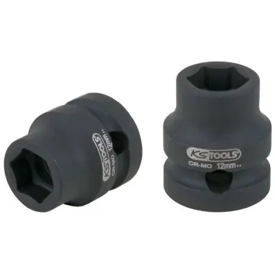 1/2" hexagon impact socket, extra short, 12.0 mm 