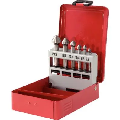 HSS Co 5 Cone and deburrer set, in metal case 6 pcs 