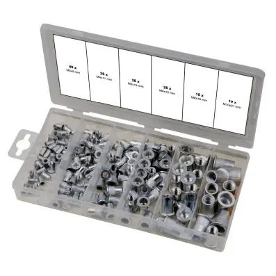 Threaded rivets assortment, aluminium, M 3x9mm-M10x21mm, 150 pcs 
