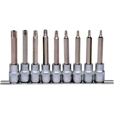 1/2" Bit socket set, long, 9 pcs, TB20-T B60 Torx tamperproof 
