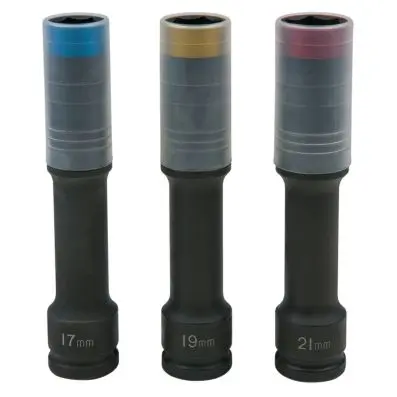 SlimPOWER Aluminium wheel impact socket set, extra long, 3 pcs, 1/2", 17, 19, 21 
