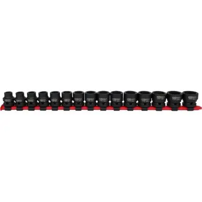 1/2" hexagon impact socket set, extra sh ort, 15 pcs. 