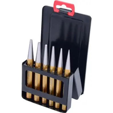 Pin punch set, 6 pcs in metal storage ca ssette 