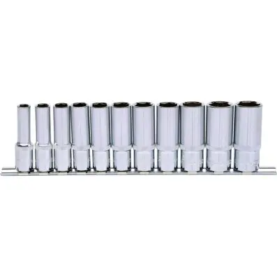 3/8" CHROMEplus Hexagonal socket set, de ep, 11 pcs 8-19mm 