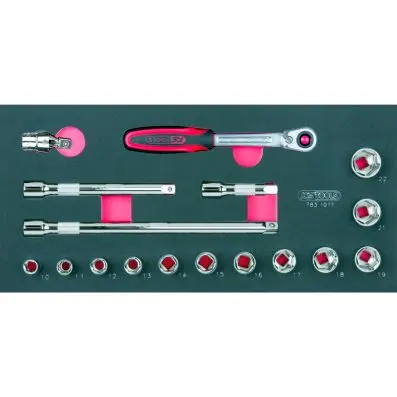 SCS CHROMEplus 3/8" Socket set, 17 pcs, 1/3 system insert 