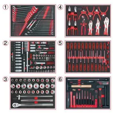 Set of universal system inserts for 6 dr awers with 310 premium tools 