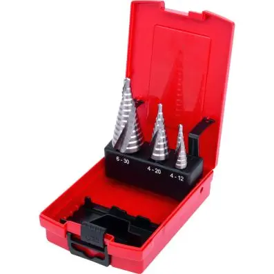 HSS Co 5 Stepped drill set, in plastic c ase 3 pcs 