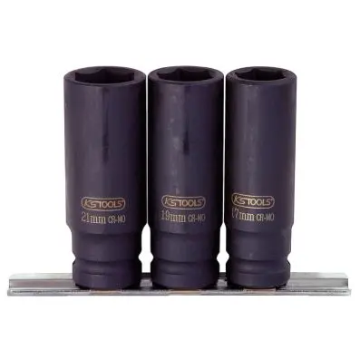 1/2" Hexagon impactsocket set, 3 pcs, lo ng 