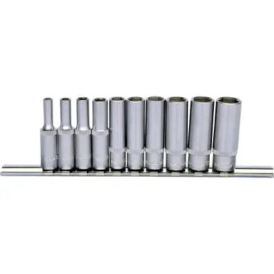 1/4" Hexagonal socket set, deep, 10 pcs 4-13mm 