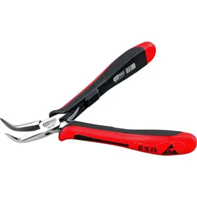 ESD long-nose pliers, curved, with cut, 140mm 