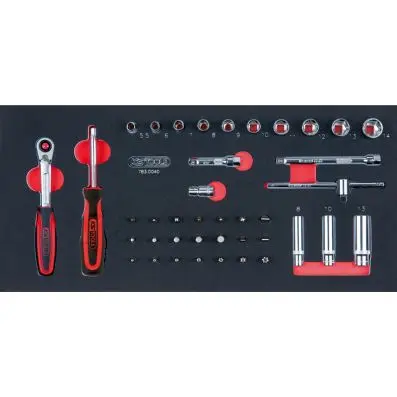 SCS CHROMEplus 1/4" Socket set, 40 pcs, 1/3 system insert 