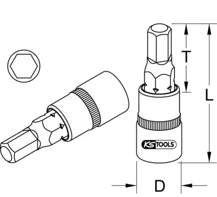 1/2" Bit socket hexagon, short, 3/4" 
