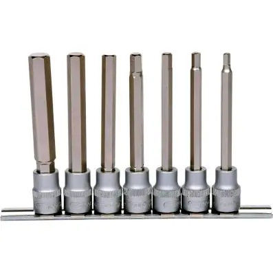 3/8" Bit socket set hexagon, long, 7 pcs 