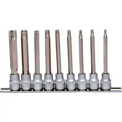 3/8" Bit socket set Torx, long, 9 pcs, T 20-T60 