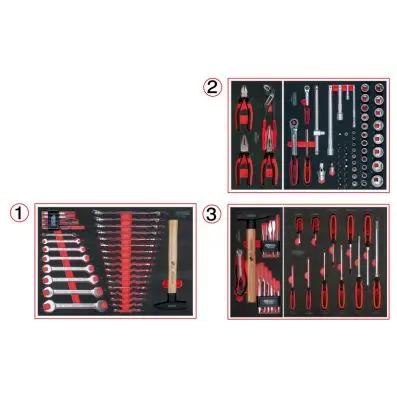 Set of universal system inserts for 3 dr awers with 116 premium tools 