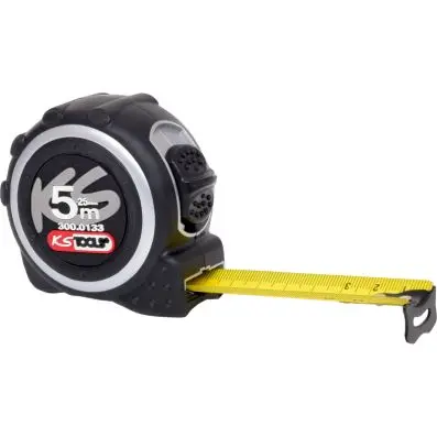 Tape measure with locking device and bel t clip, black grey, 5m, 25mm 