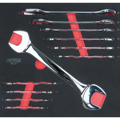 SCS CHROMEplus double open ended spanner set, 11 pcs 6-41mm, 2/3 system insert 