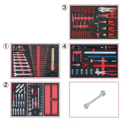 Set of universal system inserts for 4 dr awers with 131 premium tools 