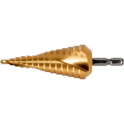 HSS TIN stepped hole cutter, Ø 6-30mm, 1 3 steps 