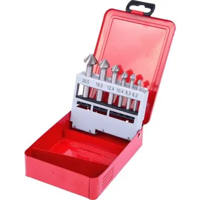 HSS Cone and deburrer set, in metal case 6 pcs 