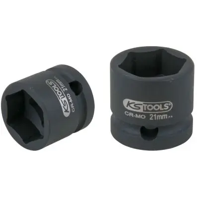 1/2" hexagon impact socket, extra short, 21.0 mm 