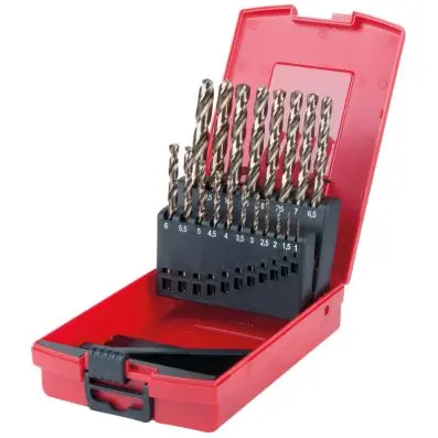 HSS-G Co 5 Twist drill set, in plastic c ase 19 pcs 1-10mm 
