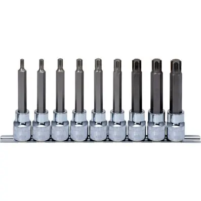 1/2" CHROMEplus RIBE bit socket set, lon g, 9 pcs M5-M14 