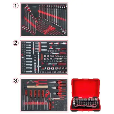 Set of universal system inserts for 3 dr awers with 341 premium tools 