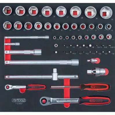 SCS 1/4"+1/2" socket set, 57 pcs, 2/3 sy stem insert 