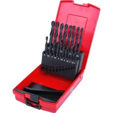 HSS-R Twist drill set in plastic case, 1 9 pcs, 1-10mm 