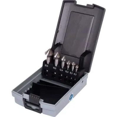 HSS Co 5 Cone and deburrer set, in plast ic case 6 pcs 
