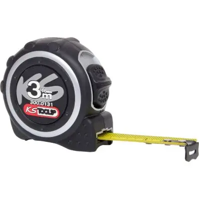 Tape measure with locking device and bel t clip, black grey, 3m 