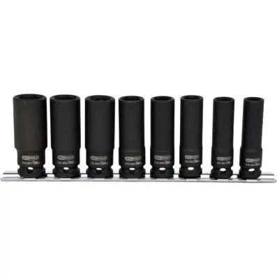Impact socket set, 8 pcs, long, 3/8" 