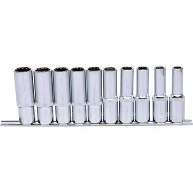 1/2" CHROMEplus 12 Point socket set, dee p, 10 pcs, 10-19mm 