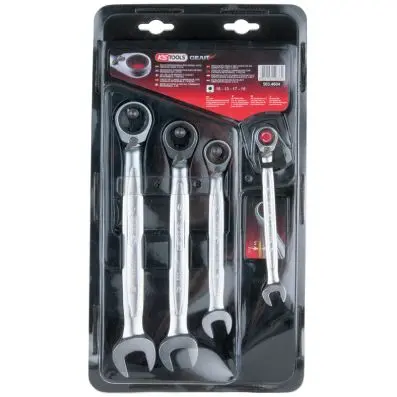GEARplus Reversing combination ratchetin g spanner set, 4 pcs 