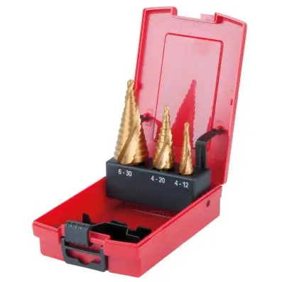 HSS TiN Stepped drill set, in plastic ca se 3 pcs 