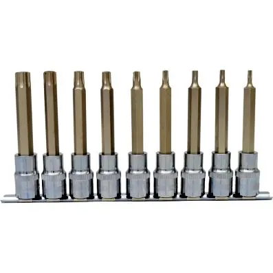 1/2" CHROMEplus Bit socket Torx tamperpr oof, long, 9 pcsTB20-TB60 