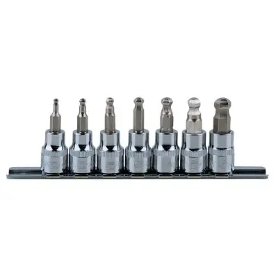 3/8" CHROMEplus Bit socket set hexagonal with ball end, 7 pcs 3-10mm 